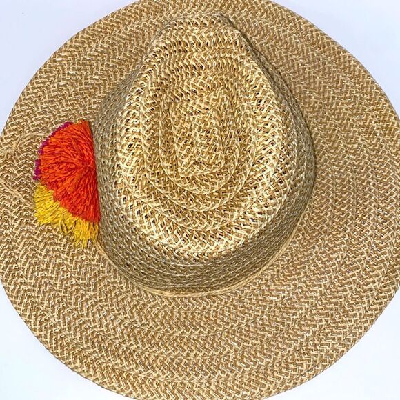 DPC Dorfman Pacific Wide Brim Paper Hat With Colored Pompoms - Picture 10 of 13